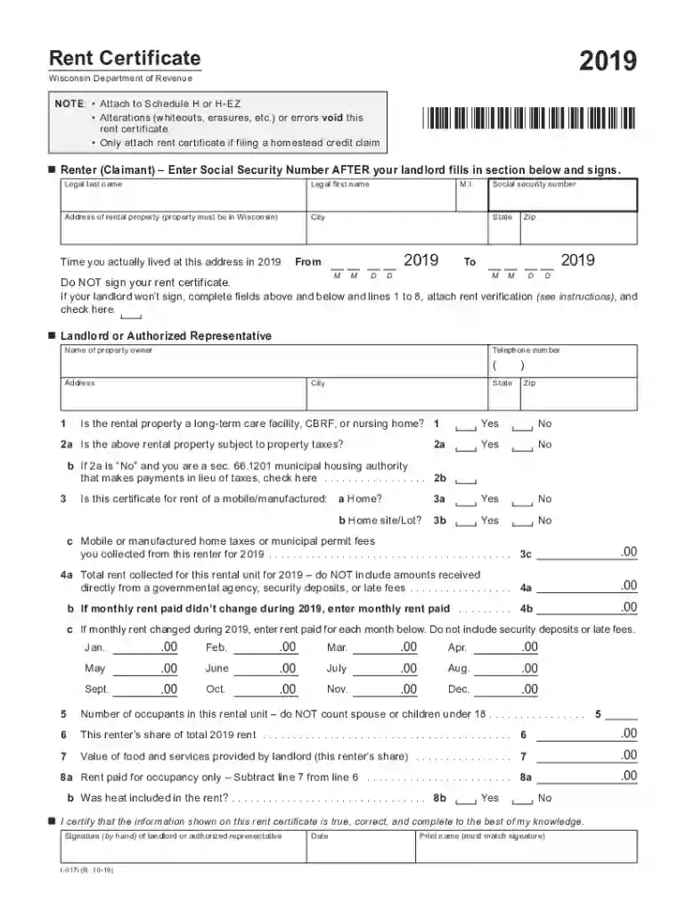 Fillable Online 2018 I-017 Rent Certificate - lwwcpa.com ... Preview on Page 1