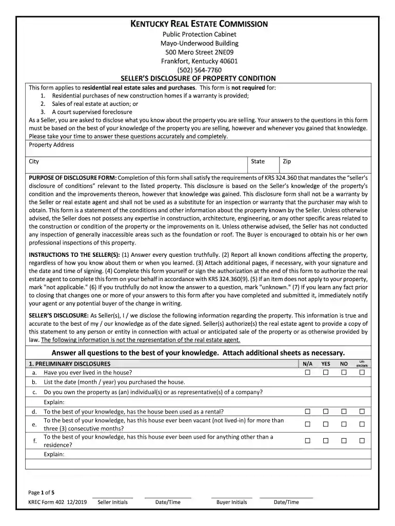 kentucky sellers disclosure Preview on Page 1