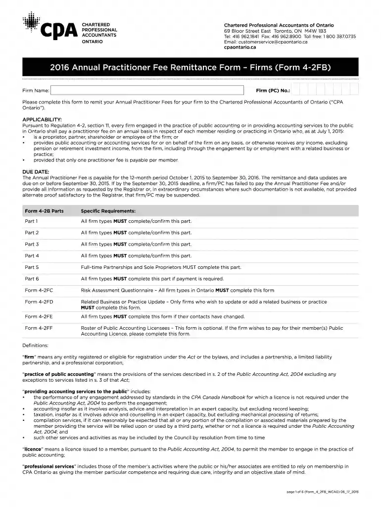 . 2016 Annual Practitioner Fee Remittance Form Firms (Form 4-2FB) Preview on Page 1