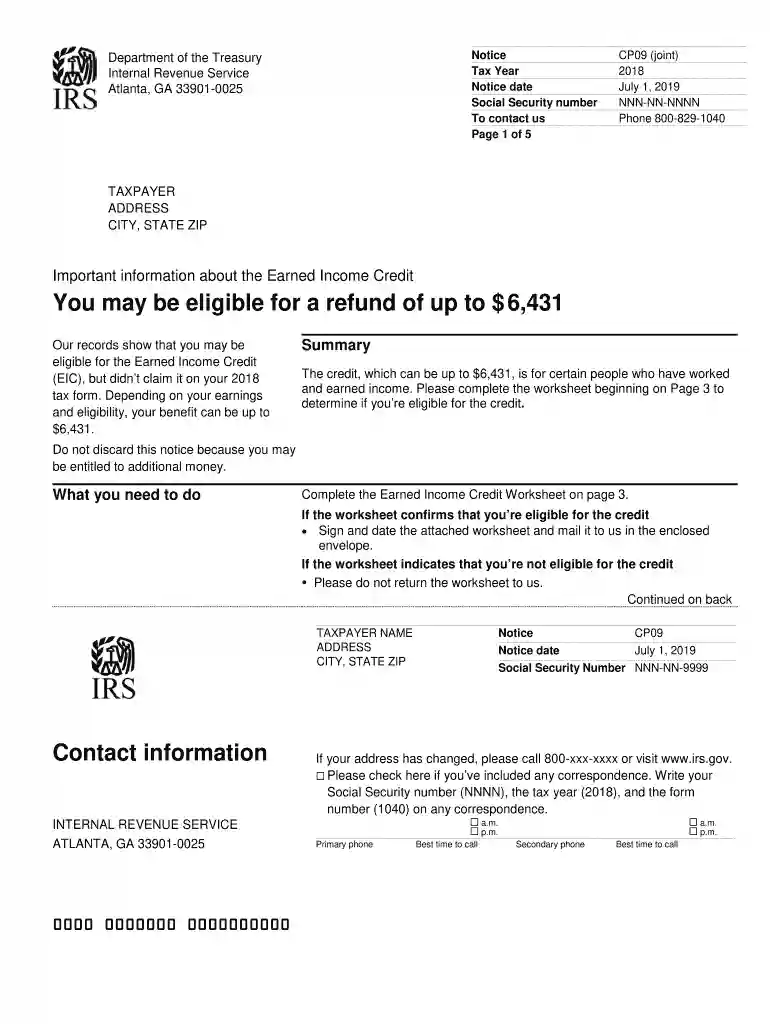 irs cp09 notice Preview on Page 1