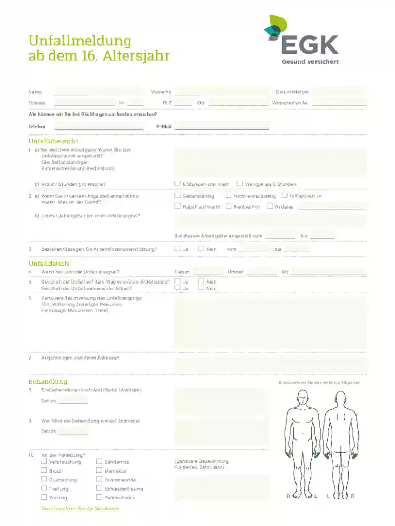 Unfallmeldung ab dem 16 Altersjahr - EGK-Gesundheitskasse Preview on Page 1