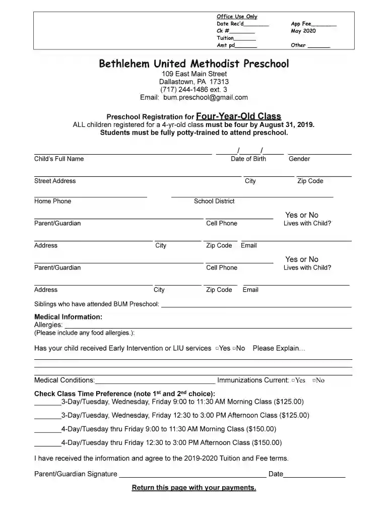 Preschool - Bethlehem United Methodist Church Mission Preview on Page 1