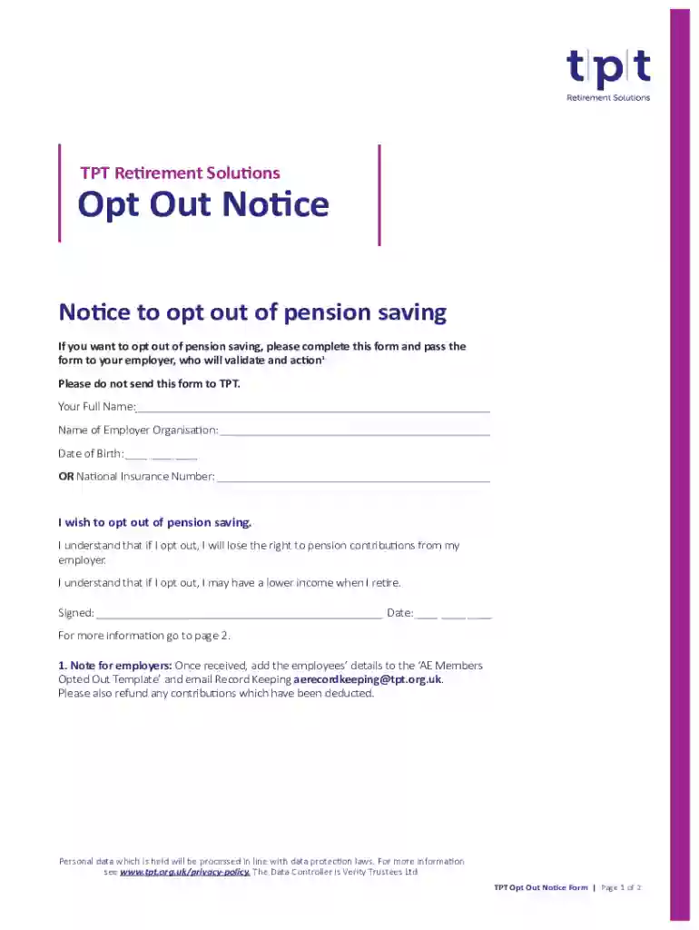 pension opt out form template Preview on Page 1