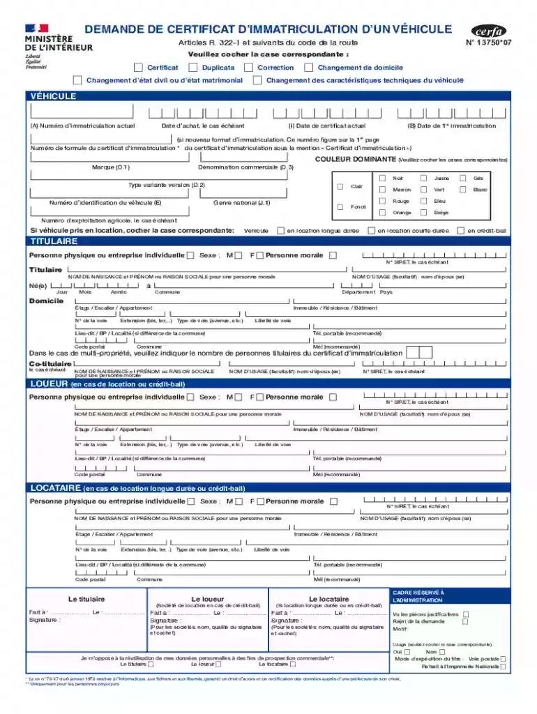 Demande de certificat d immatriculation d un v hicule Preview on Page 1