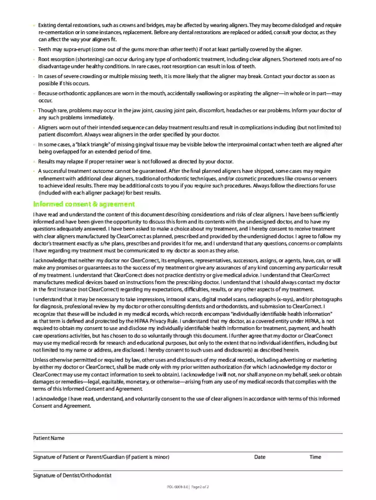 ClearCorrect Informed Consent Form v10 Preview on Page 1
