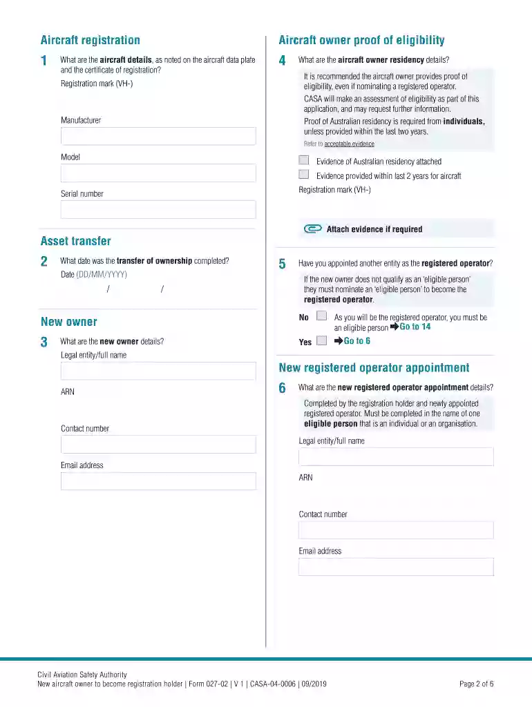 Form 027 Part 2 - New aircraft owner to become registration holder Preview on Page 1