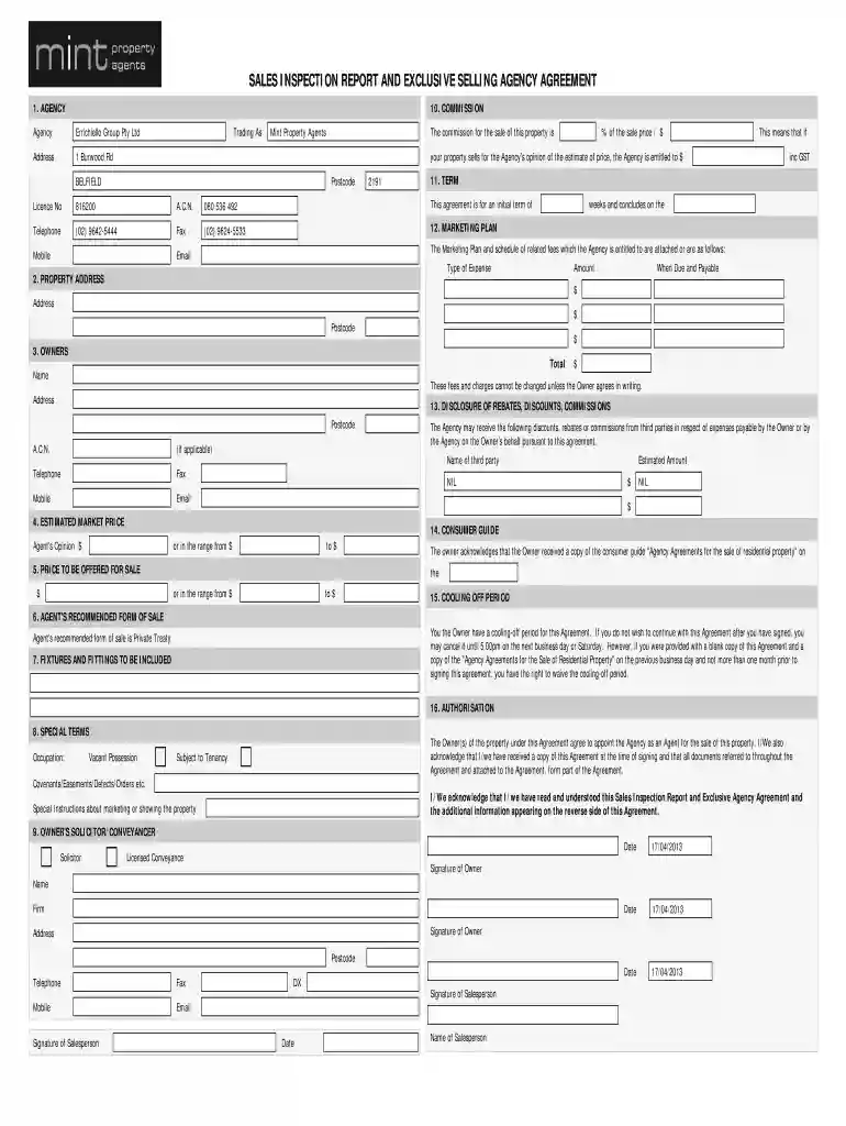 sales inspection report and exclusive agency agreement Preview on Page 1