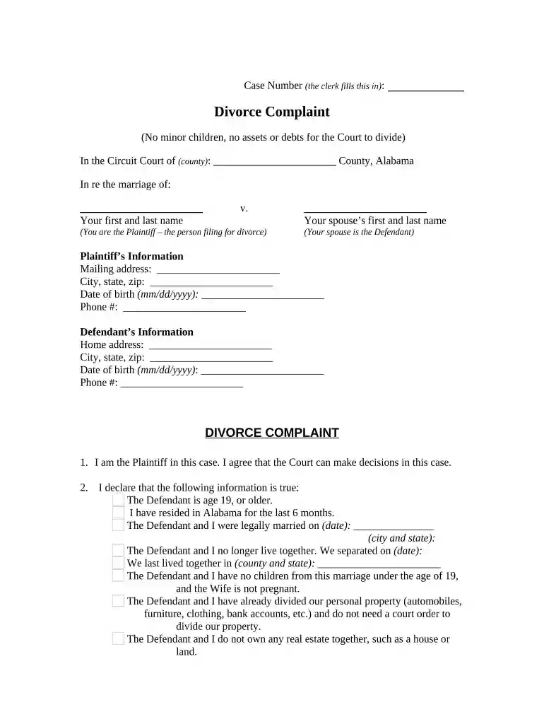 alabama complaint divorce Preview on Page 1