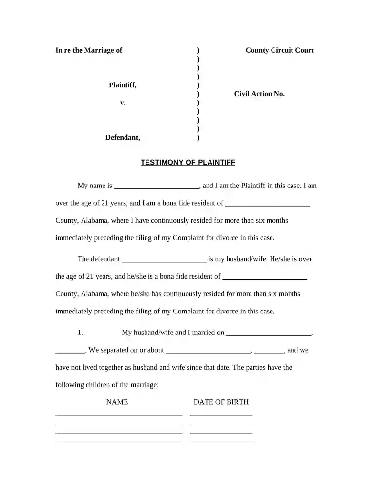 divorce witness statement sample Preview on Page 1