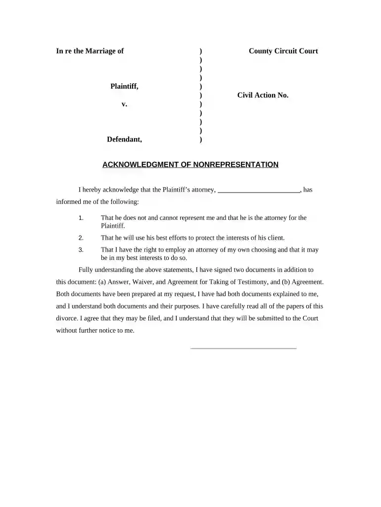 acknowledgement of non representation alabama Preview on Page 1