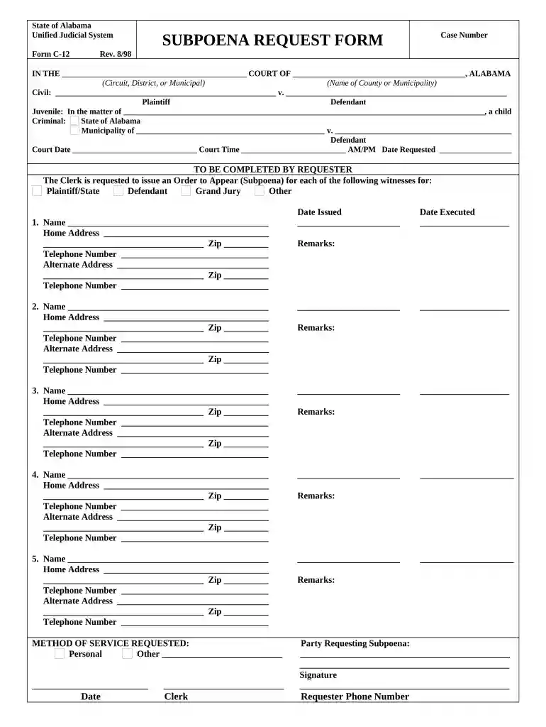 alabama subpoena duces tecum form Preview on Page 1