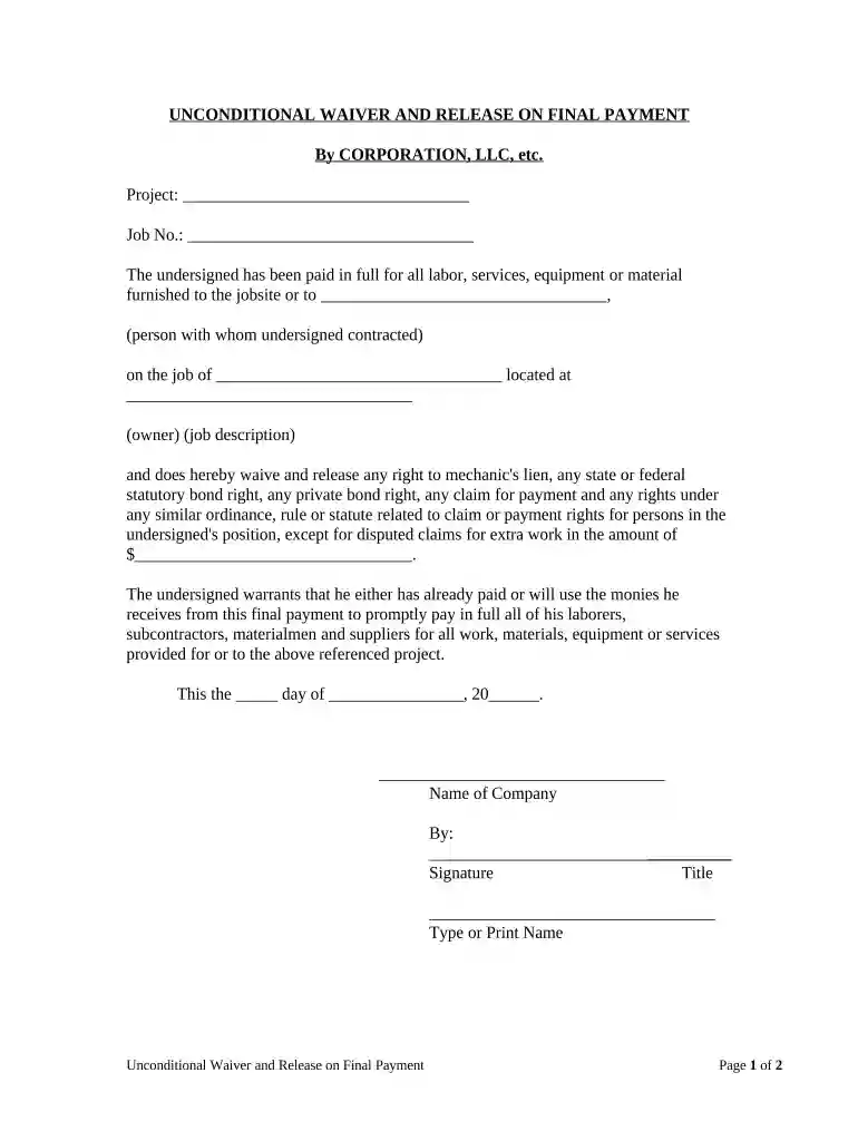 unconditional waiver Preview on Page 1