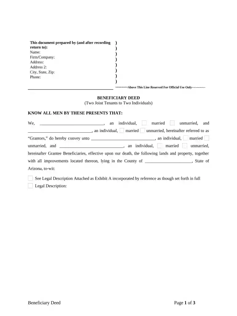 arizona deed beneficiary form Preview on Page 1