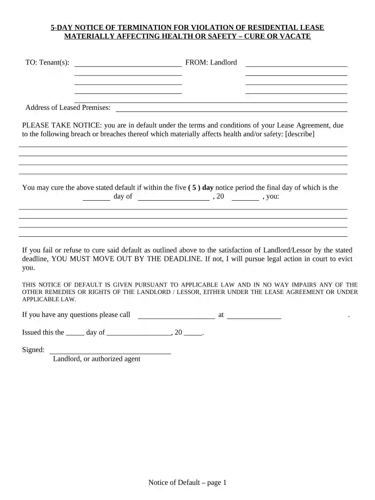 five day notice Preview on Page 1