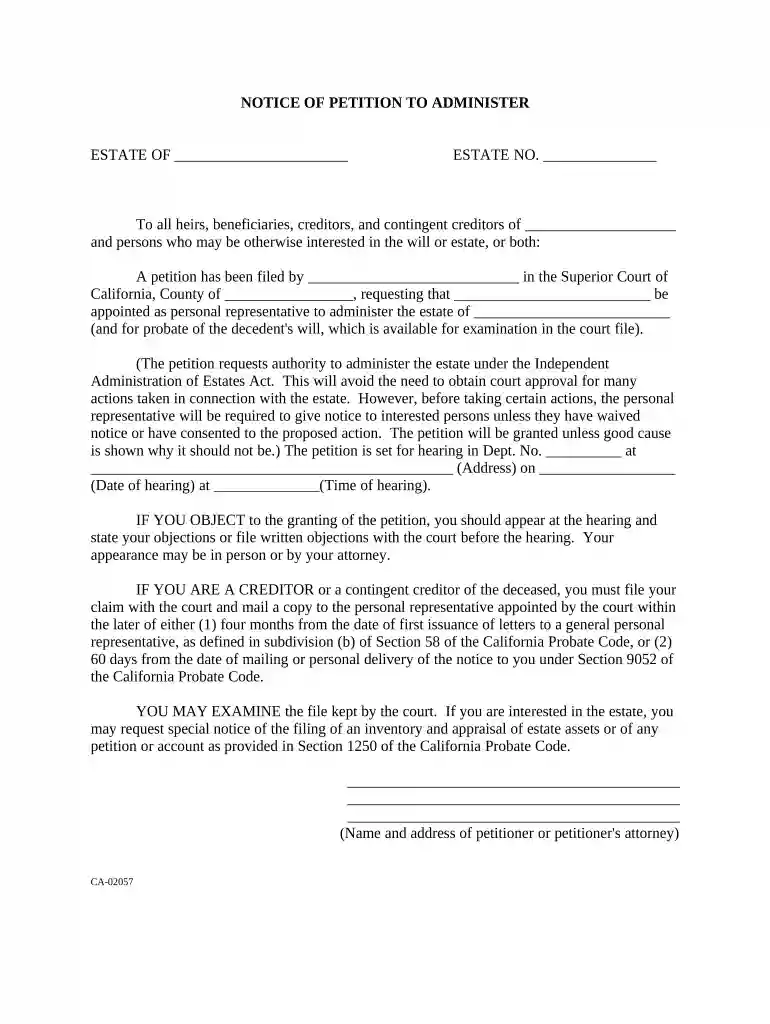 petition to administer estate Preview on Page 1