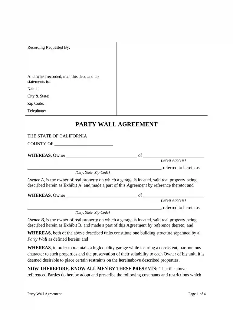 party wall agreement template free Preview on Page 1