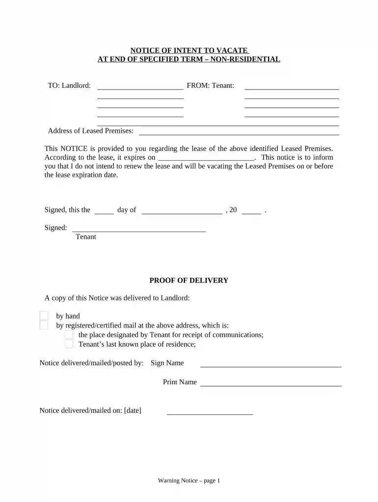 notice of intent to vacate template Preview on Page 1