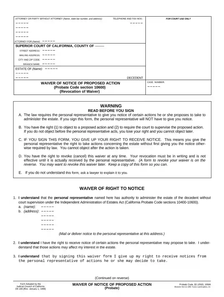 waiver notice document Preview on Page 1