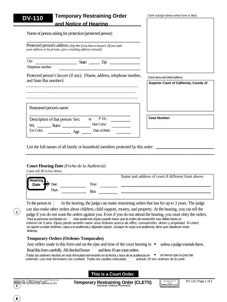 restraining order forms Preview on Page 1