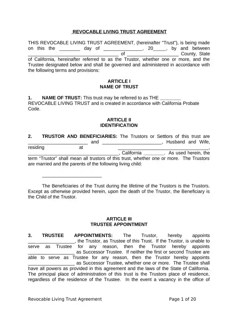living trust template california Preview on Page 1