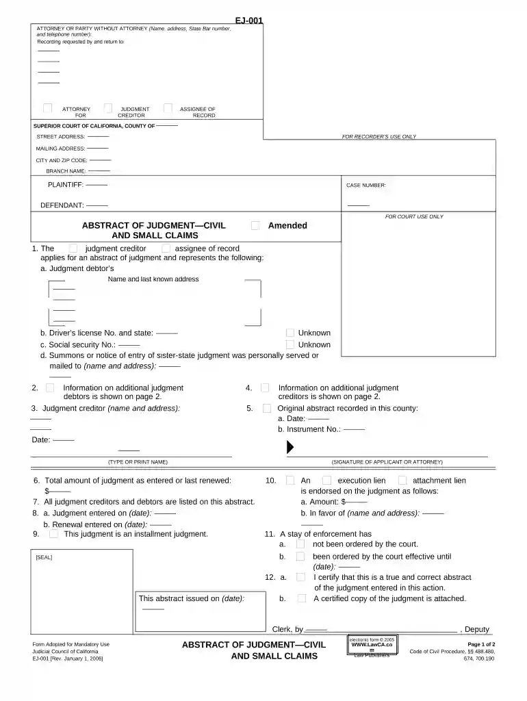 abstract of judgment sent to doc Preview on Page 1