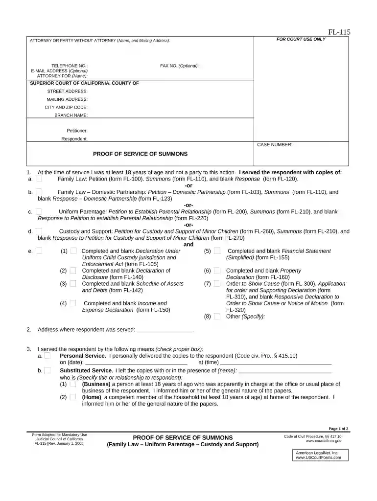 proof service summons Preview on Page 1