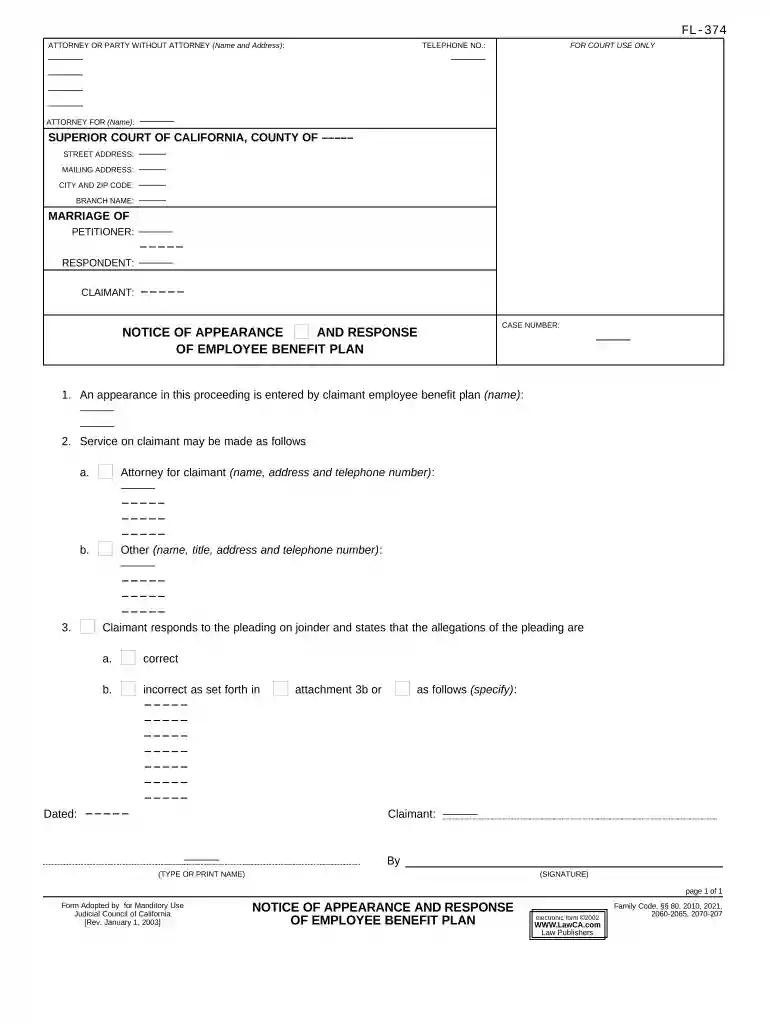 notice of appearance california superior court Preview on Page 1