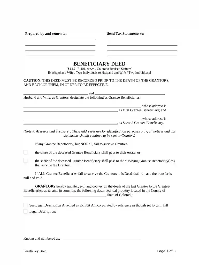 colorado tod deed form Preview on Page 1