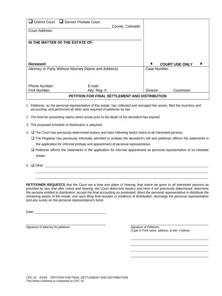 petition for final distribution sample Preview on Page 1