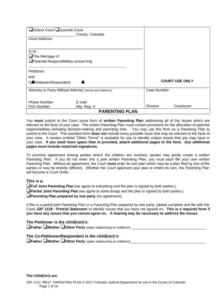 parenting plan colorado Preview on Page 1