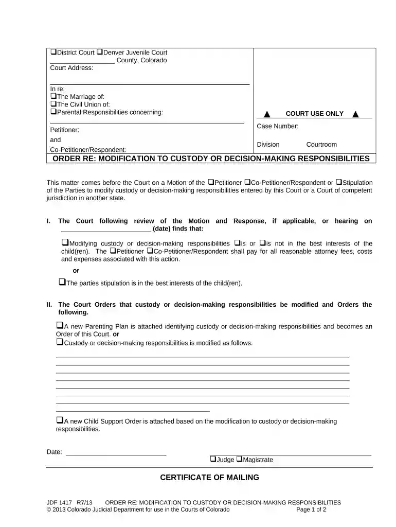 child custody paperwork colorado Preview on Page 1