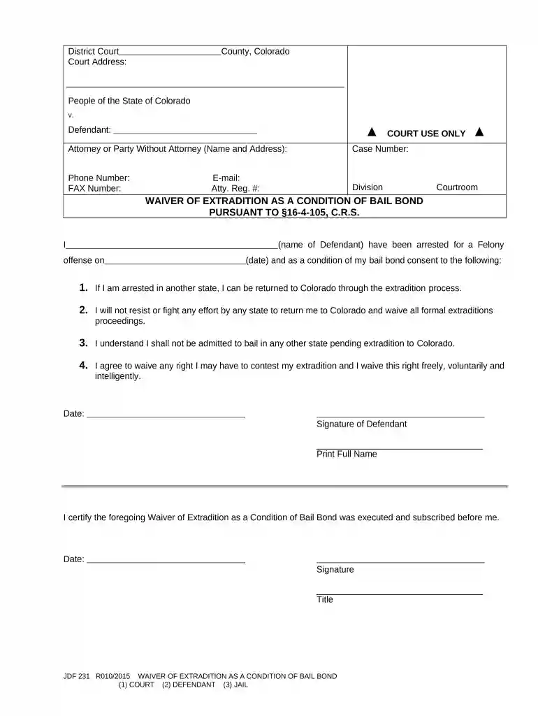 waiver of extradition colorado Preview on Page 1