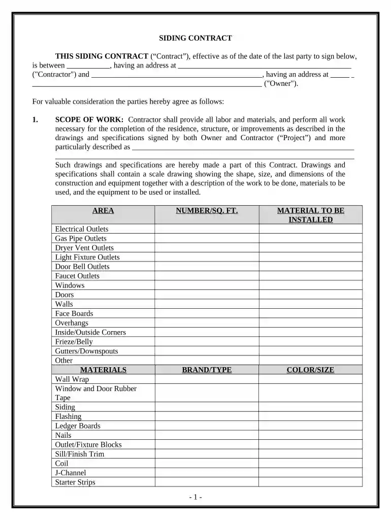 siding contract Preview on Page 1