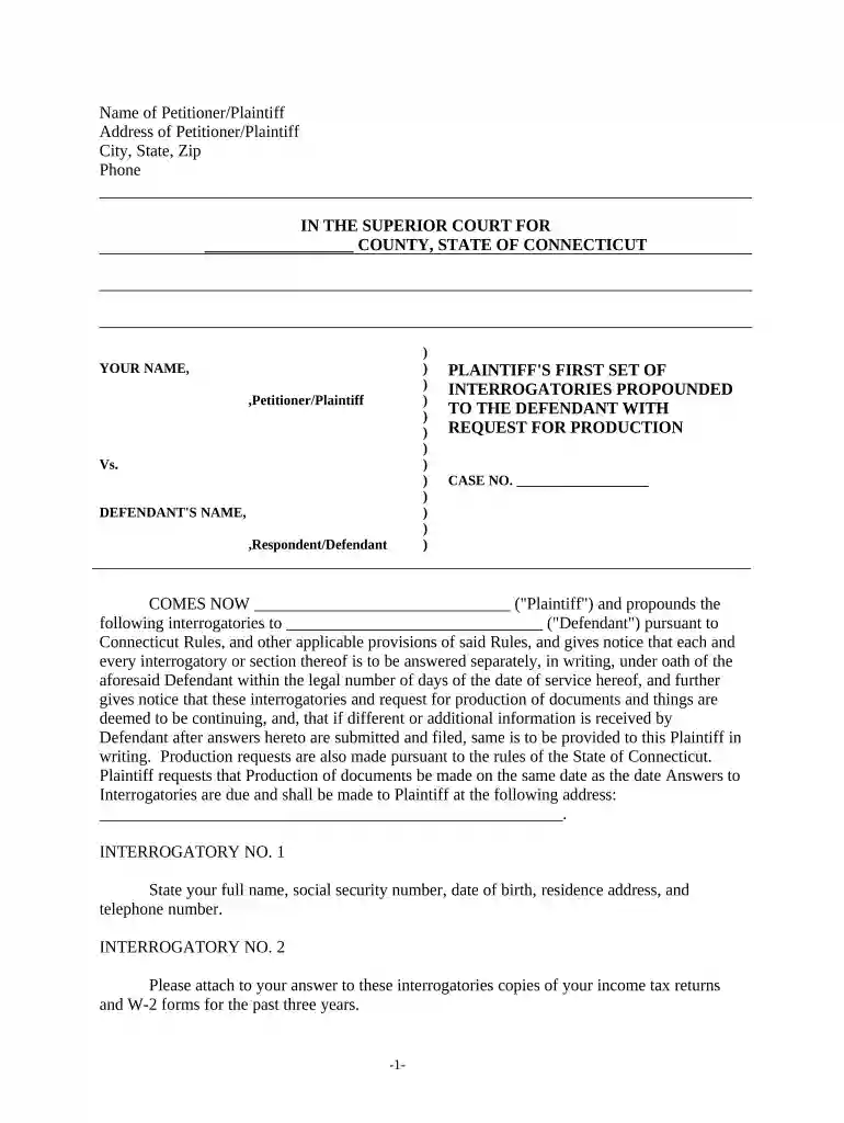connecticut form 202 interrogatories Preview on Page 1