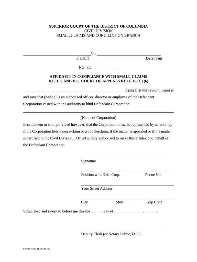 affidavit form Preview on Page 1