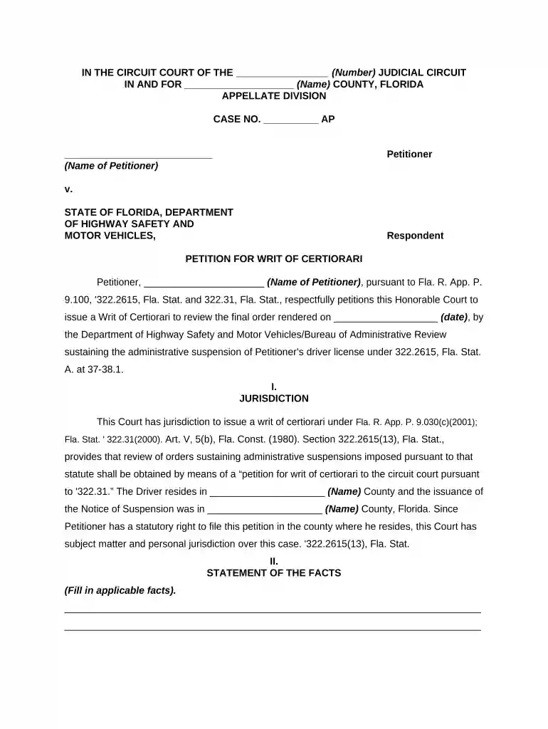 writ of certiorari Preview on Page 1