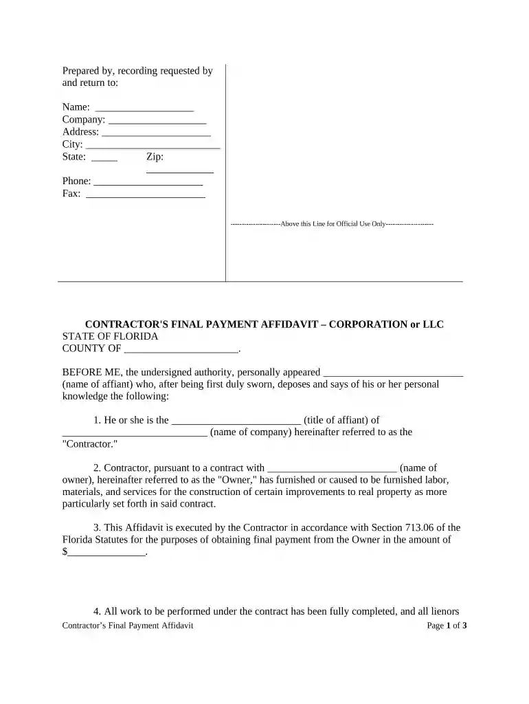 contractor's affidavit Preview on Page 1