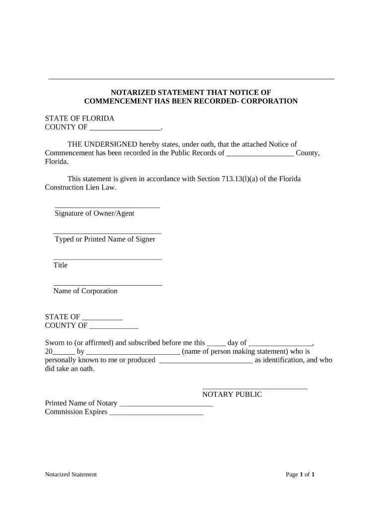 sample notary statement florida Preview on Page 1