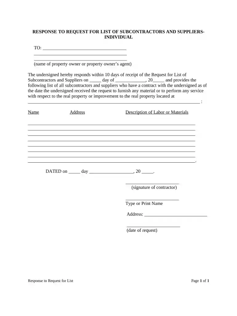 subcontractors Preview on Page 1