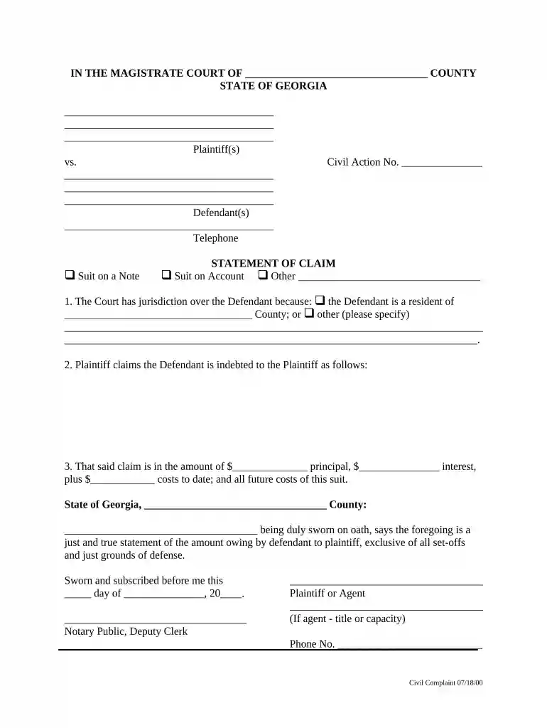 statement of claim example Preview on Page 1