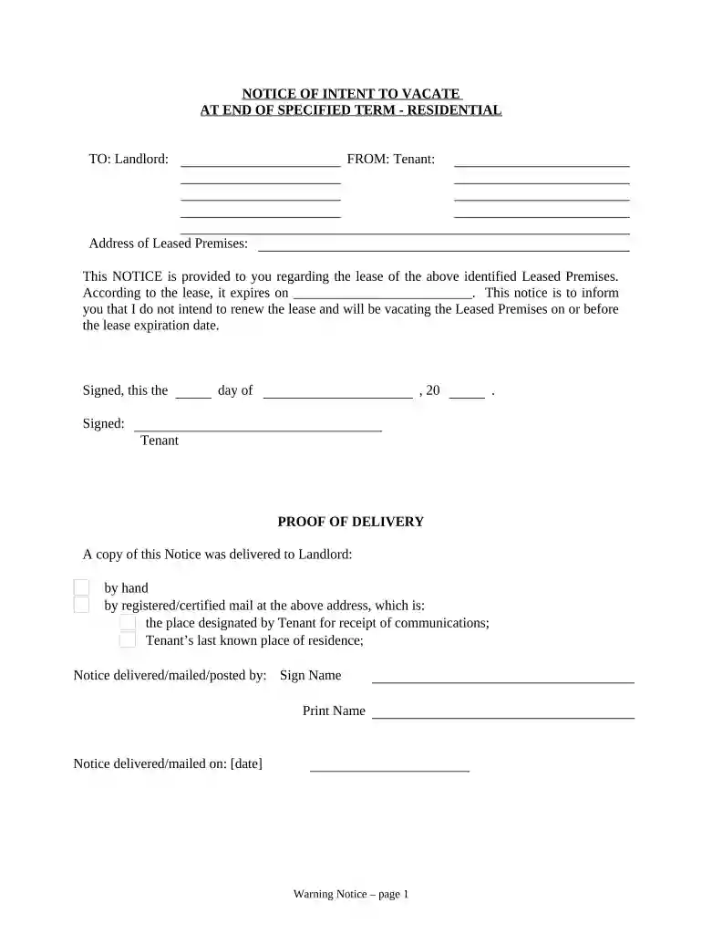 georgia tenant notice to vacate form Preview on Page 1