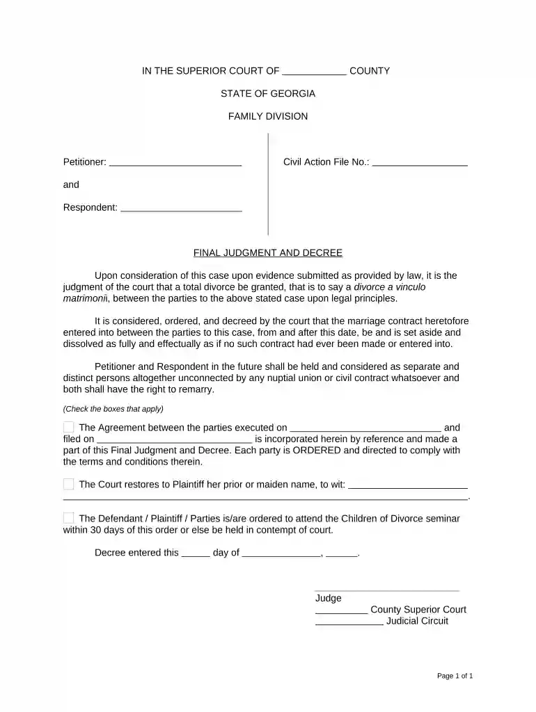 georgia judgment form Preview on Page 1