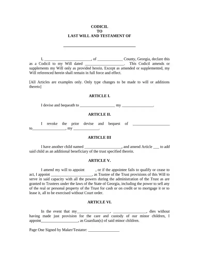 free printable codicil to will Preview on Page 1