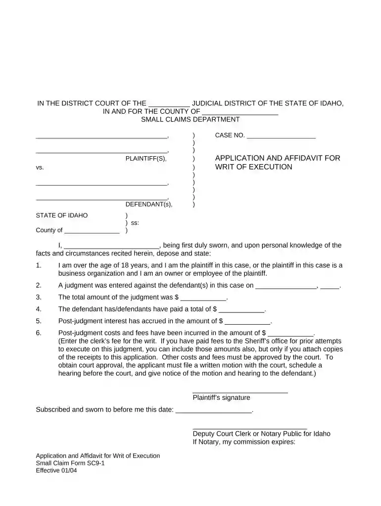affidavit idaho Preview on Page 1