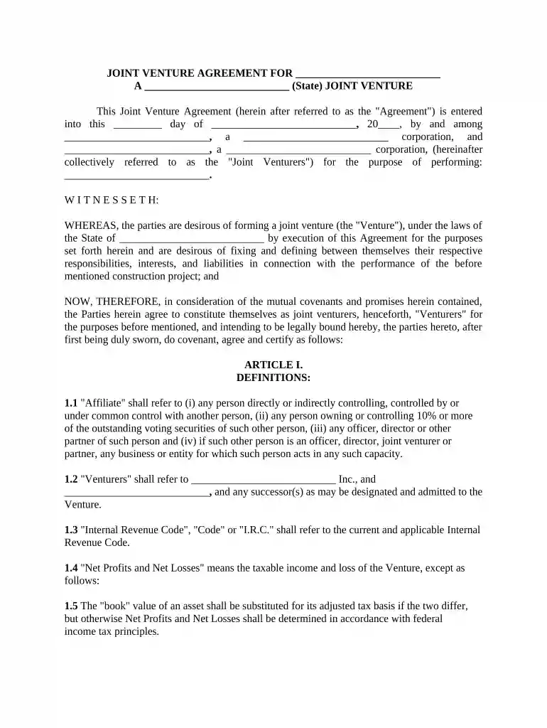 construction joint venture agreement doc Preview on Page 1