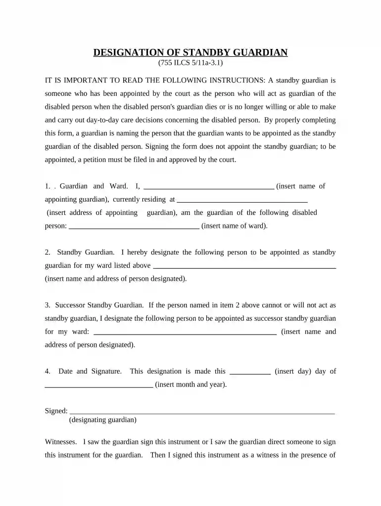 designation of standby guardian form Preview on Page 1