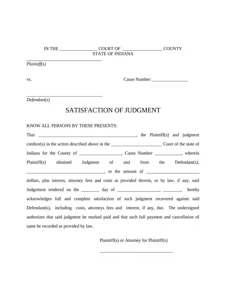indiana judgment form Preview on Page 1