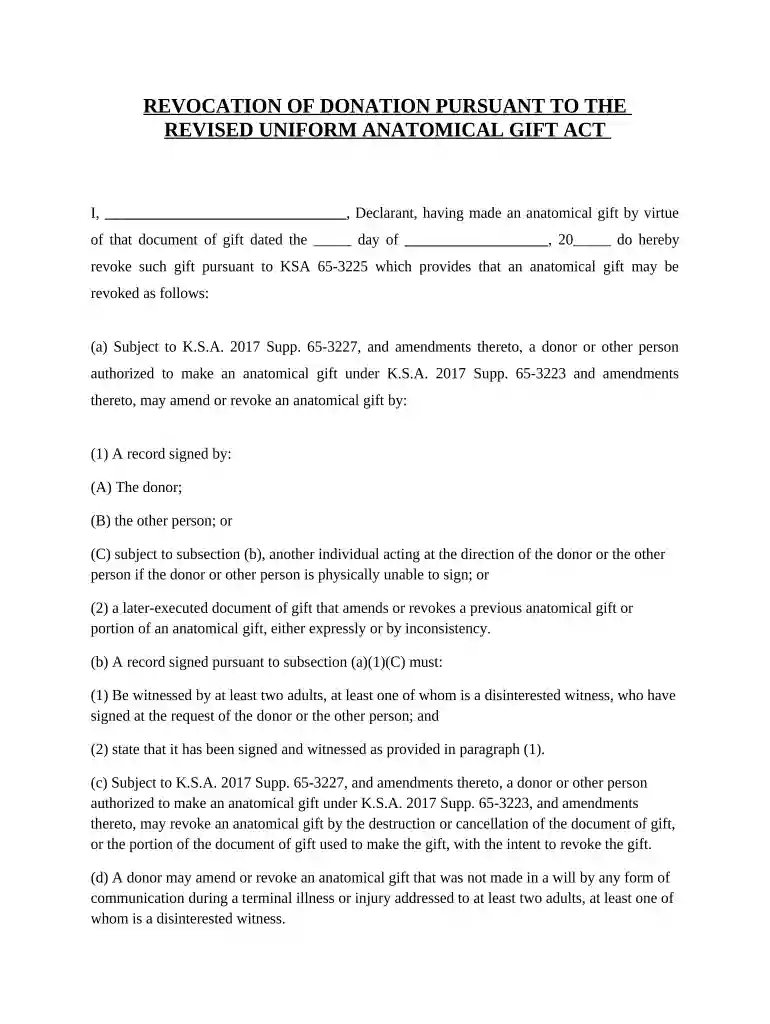 Revocation of Anatomical Gift Donation - Kansas Preview on Page 1