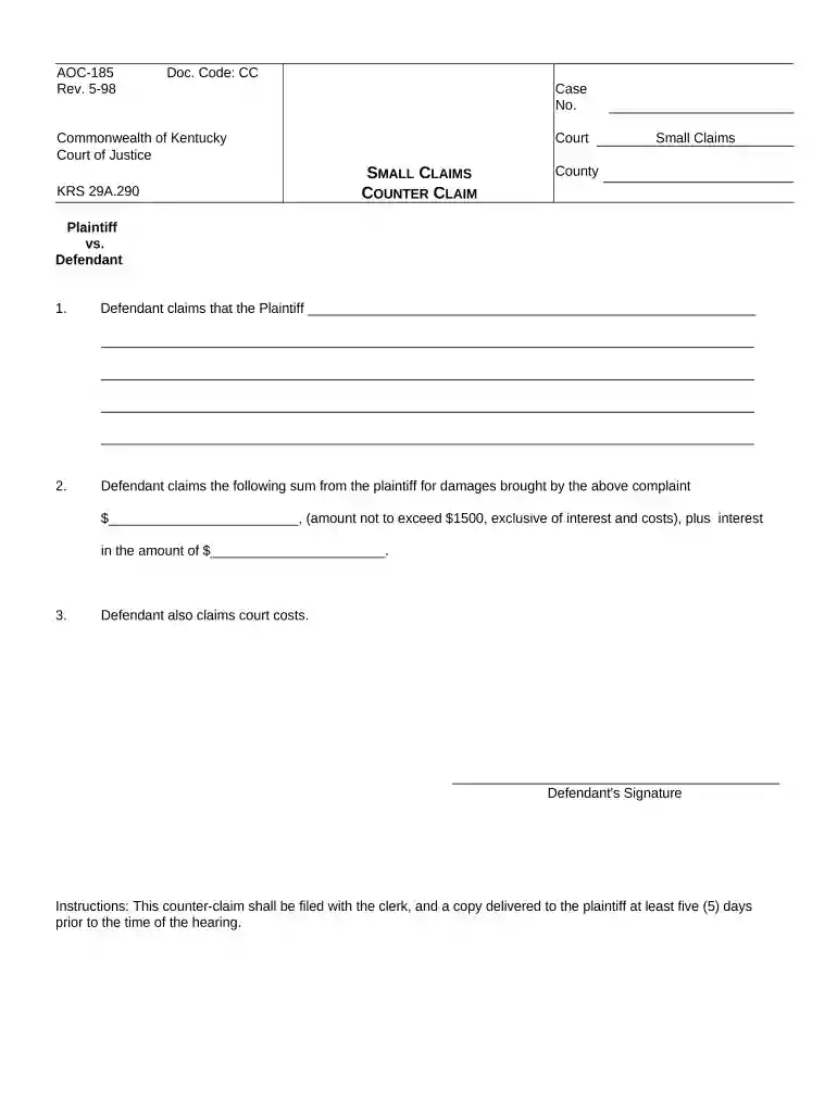kentucky counterclaim Preview on Page 1