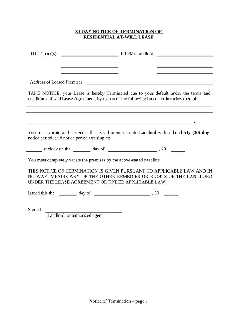 30 day eviction notice template Preview on Page 1